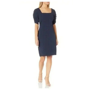 SHARAGANO Navy Ponte Sheath Dress Size 6